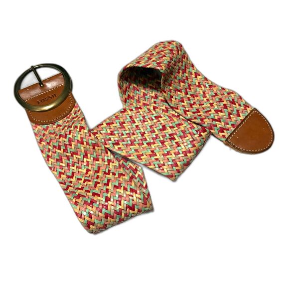 Fossil Multicolor Woven Braided Leather Wide‎ Belt Y2K Size Small - Picture 1 of 4